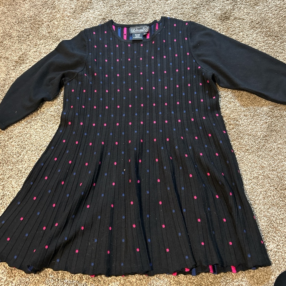Charming Black Midi Dress with Pink Dots